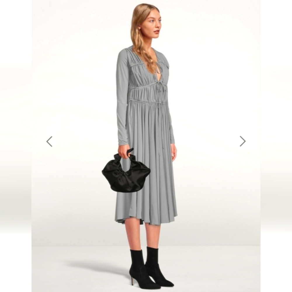 TOVE Ruched Tie Front Lexi Light Grey Semi-formal Dress - Picture 3 of 15